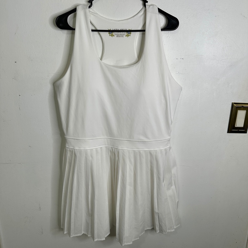 Laura Ashley White Pleated Tennis Pickleball Dress Athletic Mini Size XL READ